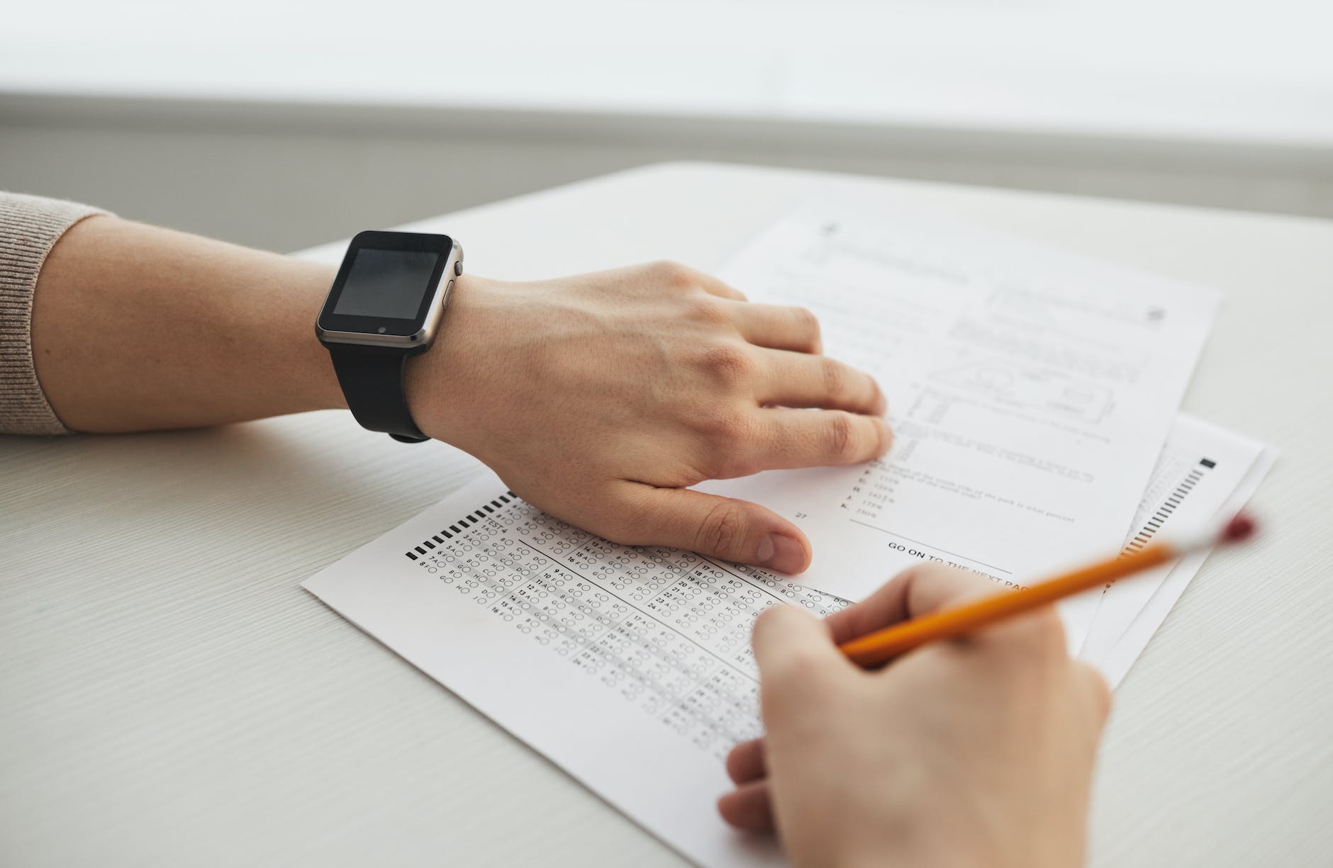 a person taking an exam